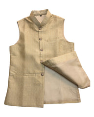 Gold - Banarasi Handloom Brocade Mens Waistcoat - UK Stock- Dispatch in 24 hrs - KCS241105 KK