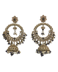 Navy - Large - Antique Finish Traditional Earrings - Bollywood - Weddings - NIR817 Cp 0724