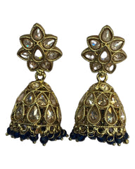 Navy - Medium - Antique Finish Traditional Zhumki Earrings - Bollywood - Weddings - SV2407 J 0724