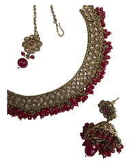 Red - Medium - Antique Gold Finish Necklace Set with Earrings - DAJ471 KY 0724