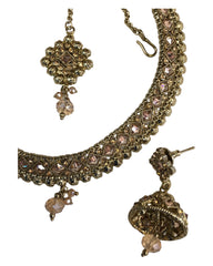 Gold / Neutral - Small - Antique Gold Finish Necklace Set with Earrings - DAJ533  C 0724