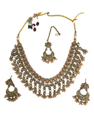 Peach - Medium - Antique Gold Finish Necklace Set with Earrings - RAK185 Cp 0724