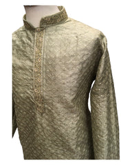 Pista Green - Handloom Banarasi Mens Indian Kurta set - Weddings / Walimas , Sangeet, Eid, Mehndi / Henna - KCS1102 08VT24