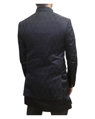 Navy Blue - PREMIUM Slim Fit Mens Self Brocade BandhGala / Prince / Chinese Collar Jacket with Long inside Waistcoat - Fantastic Fit - CS2505 03PY25