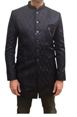 Navy Blue - PREMIUM Slim Fit Mens Self Brocade BandhGala / Prince / Chinese Collar Jacket with Long inside Waistcoat - Fantastic Fit - CS2505 03PY25