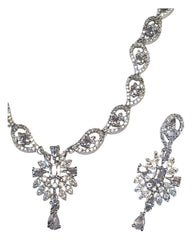 Clear - American Diamond Style Silver Finish Small Size Necklace Set with Earrings - AE2421 11R24