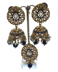 Navy - Large - Antique Gold Finish Necklace Set with Earrings - RAK203 KK 0724