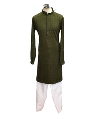 Henna Mehndi Green - Rich Sequins Lucknowi Chiffon Mens Indian Kurta Set with Smart Pants - Weddings / Walimas , Sangeet, Eid, Mehndi / Henna - SHU2502 KC 0325