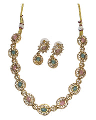 Sea Green / Pink - Small Size Gold Finish Necklace Set with Earrings - SB1124  11A24