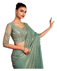 Sea Green - Chiffon Saree with Fancy Ready made Blouse - SRV7912  PY 0624