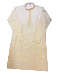 Cream - Shaded Lucknowi Sequins Mens Indian Kurta Set - Weddings / Walimas , Sangeet, Eid, Mehndi / Henna - KCS1040 VK 0225