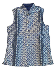 Navy - Rich Banarasi Brocade Handloom Brocade Mens Waistcoat - UK Stock- Dispatch in 24 hrs - KCS241106 KP