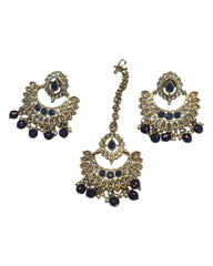 Navy Blue - Large Size Antique Gold Finish Necklace Set with Earrings - AV7783  11KK24