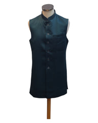 Teal - PREMIUM Slim Fit Mens Self Brocade BandhGala / Prince / Chinese Collar Jacket with Long inside Waistcoat - Fantastic Fit - CS2505 01PY25