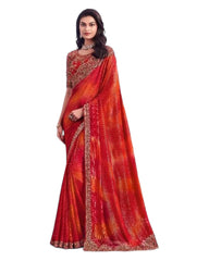 Red - Chiffon Saree with Fancy Ready made Blouse - SS29008  TP 0624