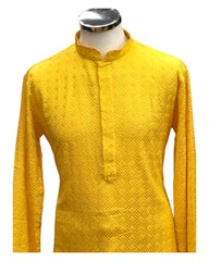 Haldi Yellow - Rich Sequins Lucknowi Chiffon Mens Indian Kurta Set with Smart Pants - Weddings / Walimas , Sangeet, Eid, Mehndi / Henna - SHU2502 KC 0325