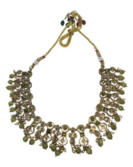 Olive Henna Green - Large Size Antique Gold Finish Necklace Set with Earrings - AV7785  11KK24