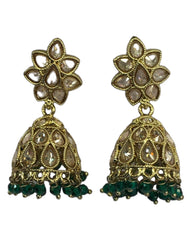 Green - Small - Antique Finish Traditional Zhumki Earrings - Bollywood - Weddings - SV2407 J 0724