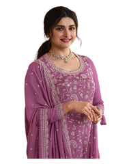 Lilac - Simple / Classy Ladies Indian Palazzo Trousers Suit with Printed Dupatta - Size 16 (42