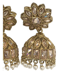 Gold - Medium - Antique Gold Finish Traditional Zhumki Earrings - Bollywood - Weddings - SV2409 Rp 0724