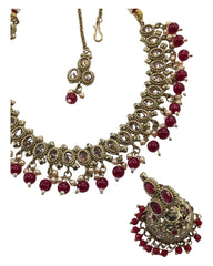 Red - Medium - Antique Gold Finish Necklace Set with Earrings - DAJ540 H 0724