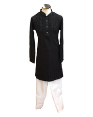 Black - Rich Sequins Lucknowi Chiffon Mens Indian Kurta Set with Smart Pants - Weddings / Walimas , Sangeet, Eid, Mehndi / Henna - SHU2501 KC 0325