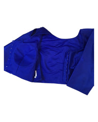 Royal Blue - Silky Saree blouse with cups,  Long Sleeves, High Back - 42