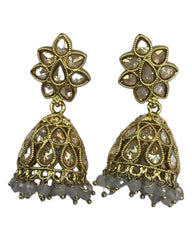 Grey - Medium - Antique Finish Traditional Zhumki Earrings - Bollywood - Weddings - SV2407J 0724