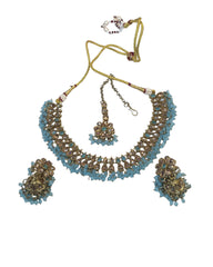 Light / Sky Blue - Medium Size Antique Gold Finish Necklace Set with Earrings - PRI1763  11H24