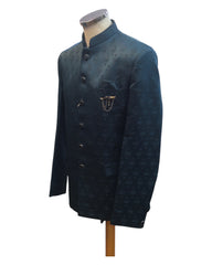 Teal - PREMIUM Slim Fit Mens Self Brocade BandhGala / Prince / Chinese Collar Jacket with Long Waistcoat - Fantastic Fit - CS2505 01PY25