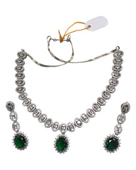 Green - Medium - Silver Finish Necklace Set with Earrings - AE2408 A 0724