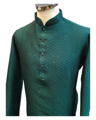 Turquoise Rama Green - Brocade Mens Indian Kurta set - Weddings / Walimas , Sangeet, Eid, Mehndi / Henna - NAD2506 01KT25