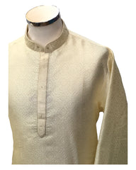 Cream - Handloom Self Brocade Mens Indian Kurta set - Weddings / Walimas , Sangeet, Eid, Mehndi / Henna - KCS2404 08KP24