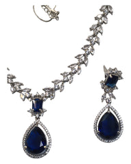 Navy - Medium - Silver Finish Necklace Set with Earrings - AE2409 A 0724