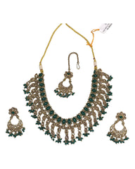 Green - Medium - Antique Gold Finish Necklace Set with Earrings - RAK185 Cp 0724