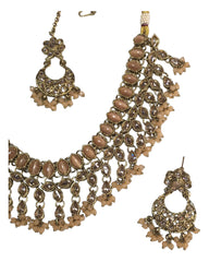 Peach - Medium - Antique Gold Finish Necklace Set with Earrings - RAK185 Cp 0724