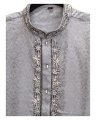 Light Grey / Silver - Rich Crepe Brocade Mens Indian Kurta set - Weddings / Walimas , Sangeet, Eid, Mehndi / Henna - KCS1033 06TT24