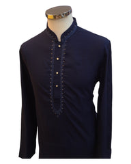 Navy Blue - Linen -  Mens Indian Kurta set - Weddings / Walimas , Sangeet, Eid, Mehndi / Henna - NAD2507 01KA25