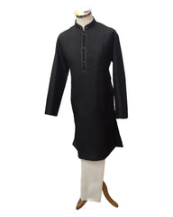 Black - Handloom Self Brocade Mens Indian Kurta set - Weddings / Walimas , Sangeet, Eid, Mehndi / Henna - KCS2404 08KP24