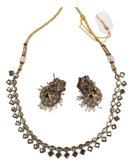 Purple - Small - Antique Gold Finish Necklace Set with Earrings - AE2405 C 0724