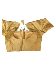 Gold - Plain Silky Saree blouse with cups, Short Sleeves- 36