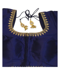 Navy Blue - Dupion Silky Saree / Lehenga blouse - 42