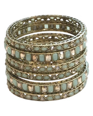 Antique Gold Finish LIGHT GREEN Reverse Stone Bangles (Set of 6) - Mix N Match - SR219R