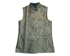 Racing Green - Banarasi Handloom Brocade Mens Waistcoat - UK Stock- Dispatch in 24 hrs - KCS241103 KK