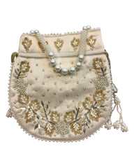 Cream- Silky Bollywood Ladies Potli / Pouch Style HandBag - GJ21 10Rp24