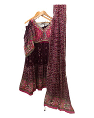 Wine - Chiffon Printed Lehenga Set - Size 12(38