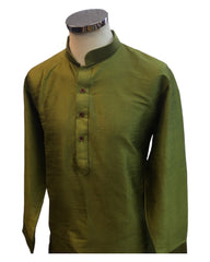 Henna Mehndi Green - Raw Silky Mens Indian Kurta set - Pair with a waistcoat or wear under Sherwanis - Weddings / Walimas , Sangeet, Mehndi / Henna , Eid / Diwali - BS2504 01KV25