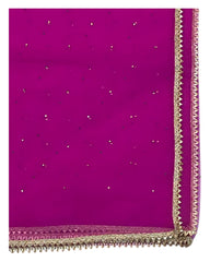 Magenta Pink - Ladies Net Dupatta with Gold Lace Border  & Diamante - Mix N Match -  VC2501 T0125