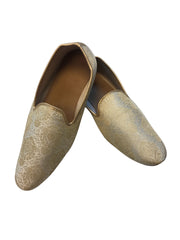 Very Comfortable Gold Brocade Loafer Style Mojri - Indian Mens shoes - Mojari , Khossay -  YD2503 C