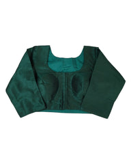 Bottle Green - Silky Saree blouse with cups,  Long Sleeves, High Back - 42